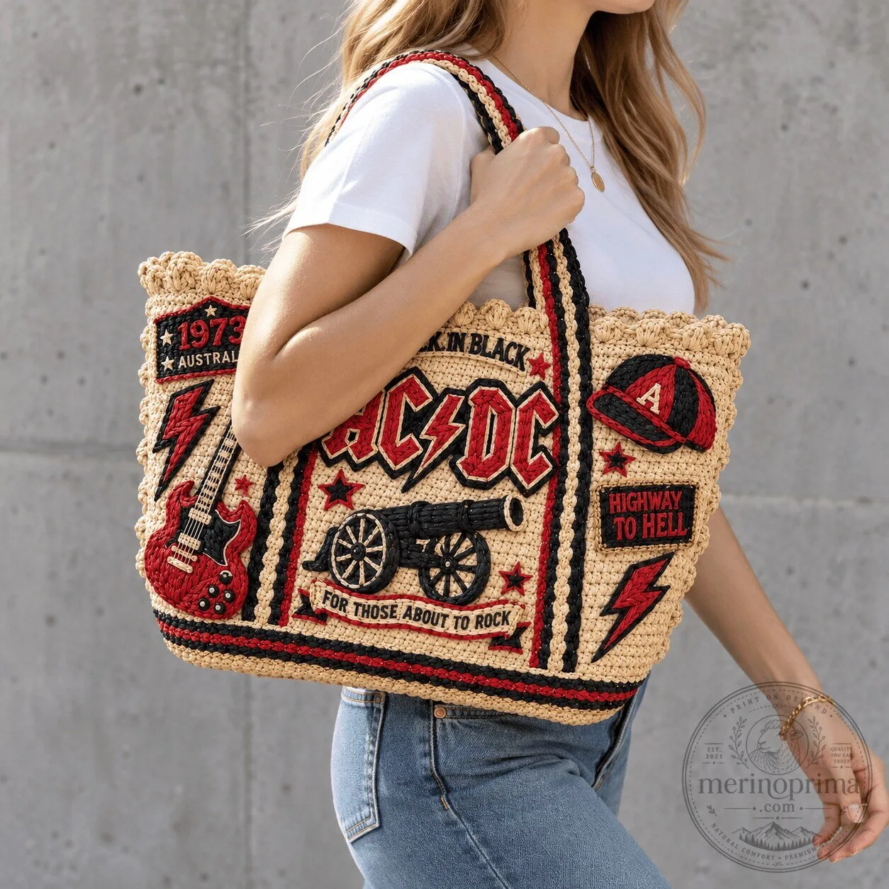 AC/DC For Those About To Rock Straw Tote Bag