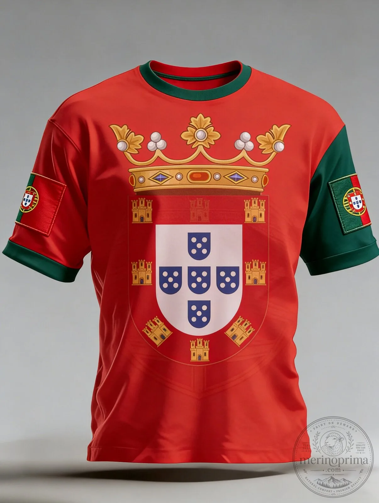 Portugal Football Club Match Cheering Crest Graphic Print T-Shirt