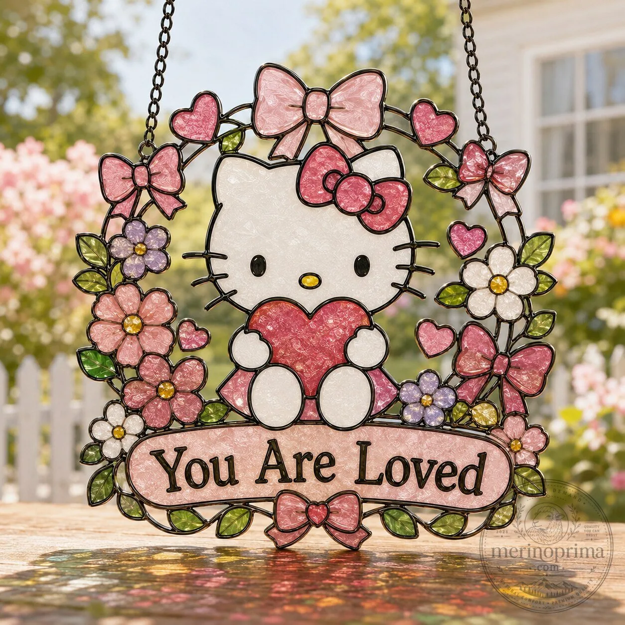 Hello Kitty You Are Loved Stained Glass Window Hanging Suncatcher