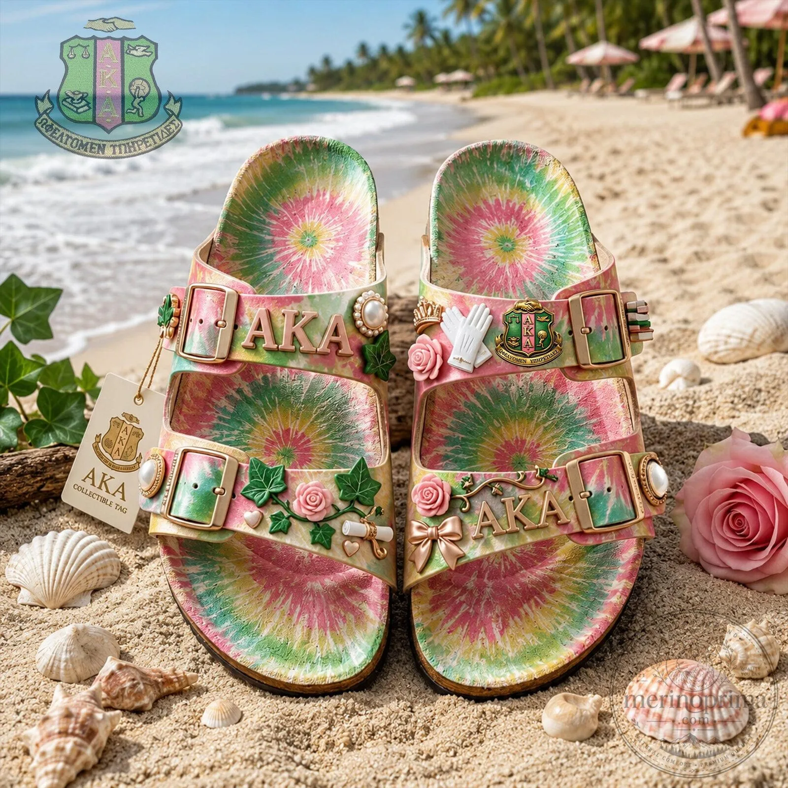 Alpha Kappa Alpha Tie Dye Sandals with Charms