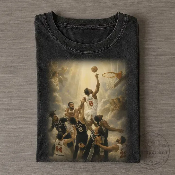 Basketball Players Heaven Shot Graphic Print Vintage Washed T-Shirt
