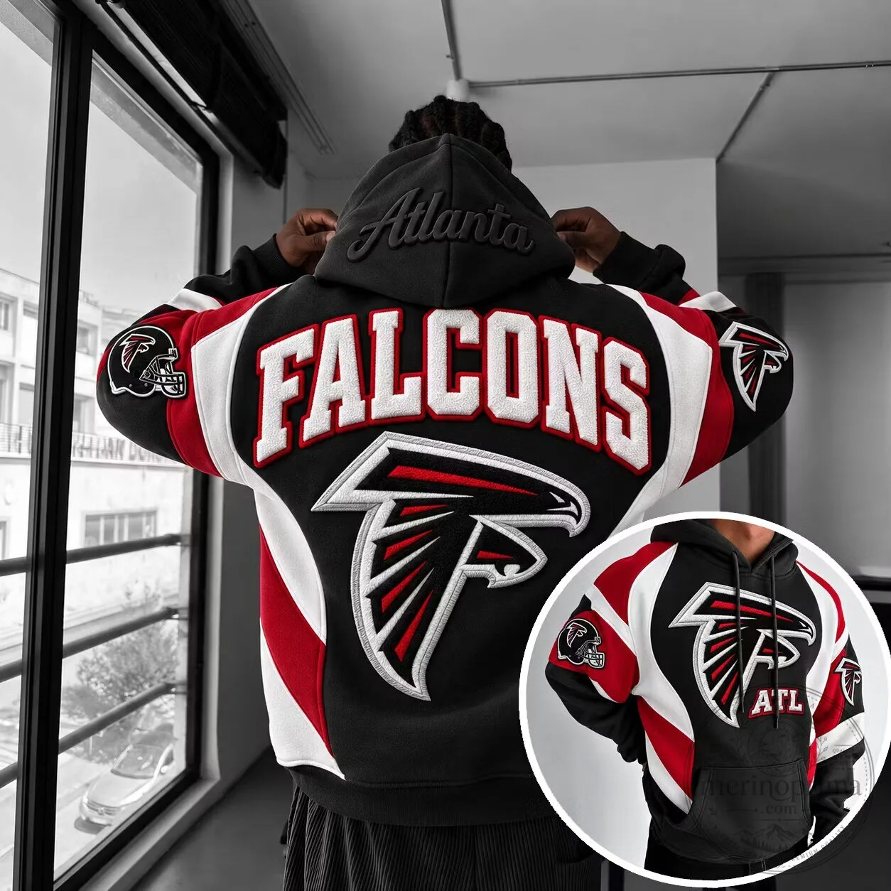 Atlanta Falcons NFL Football Team Black and Red Embroidered Hoodie
