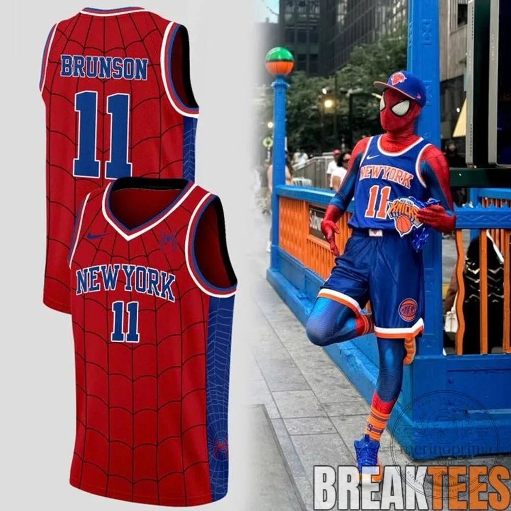 New York Knicks Jalen Brunson Spider-Man Basketball Jersey