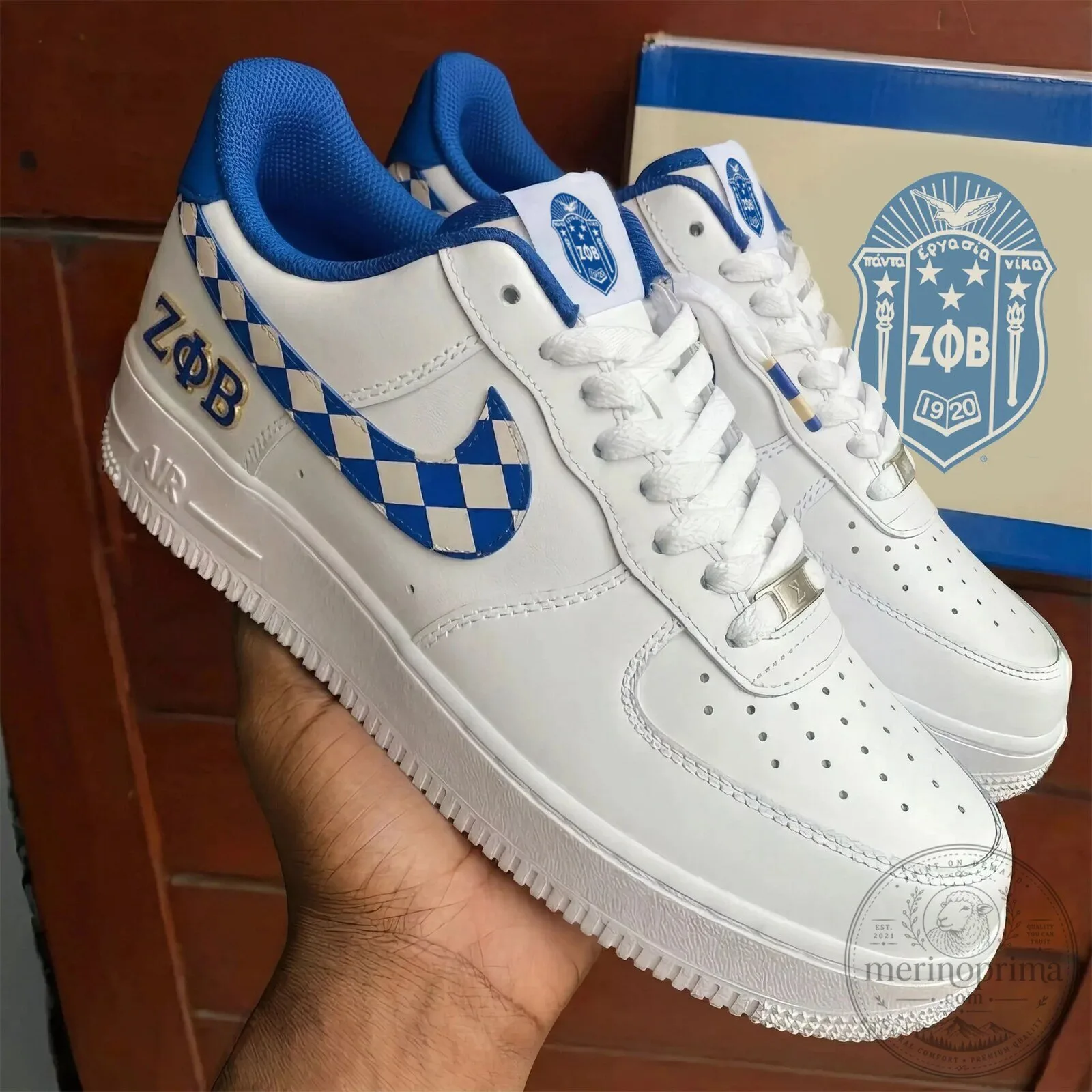 Zeta Phi Beta Sorority Air Force 1 Style Custom White and Blue Sneakers 2 Zeta Phi Beta Sorority Air Force 1 Style Custom White and Blue Sneakers