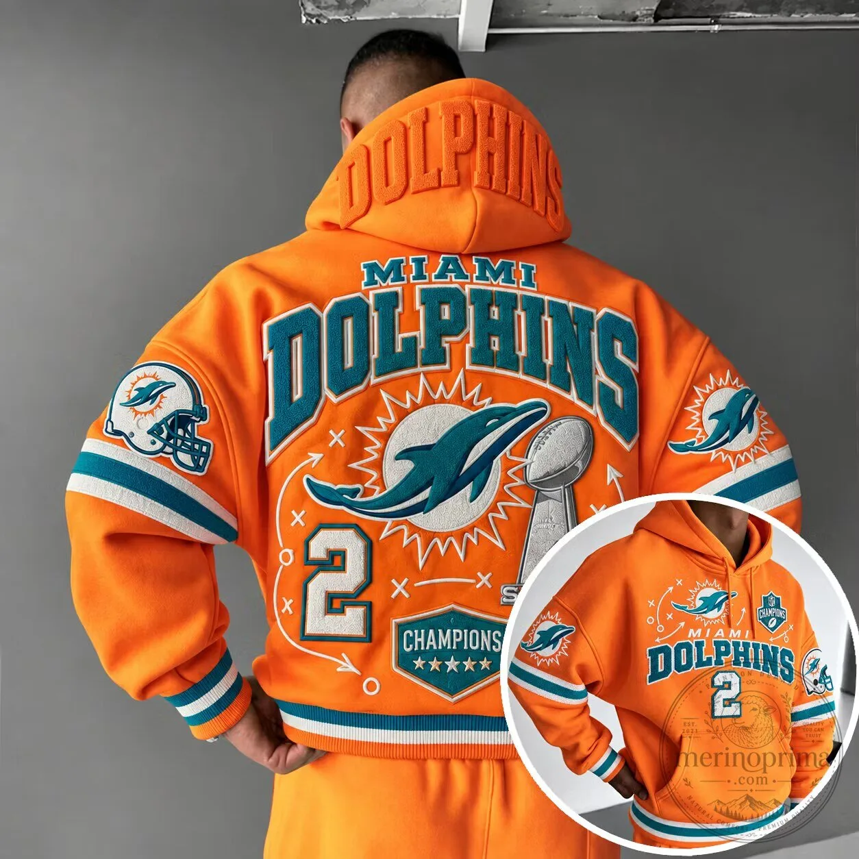 Miami Dolphins Super Bowl Champions Number 2 Orange Hoodie