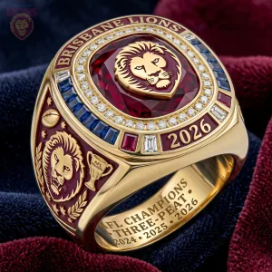 Brisbane Lions AFL Champions Three-Peat 2024-2026 Gold Plated Ring