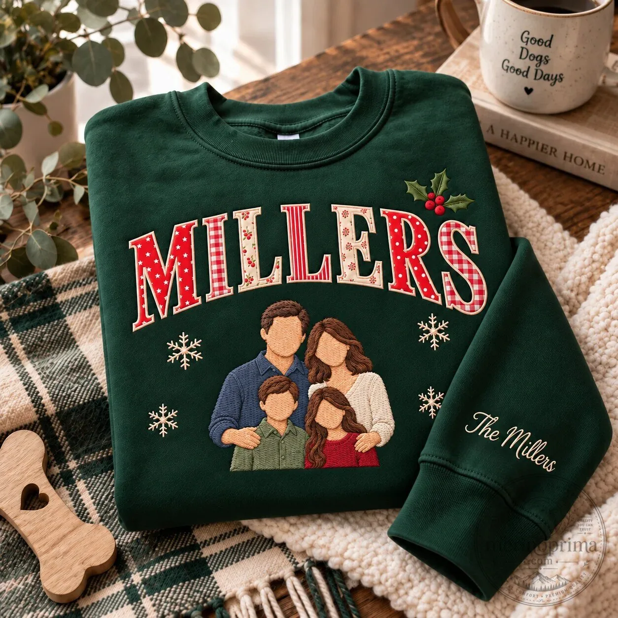 Personalized Christmas Family Portrait and Name Holiday Sweatshirt