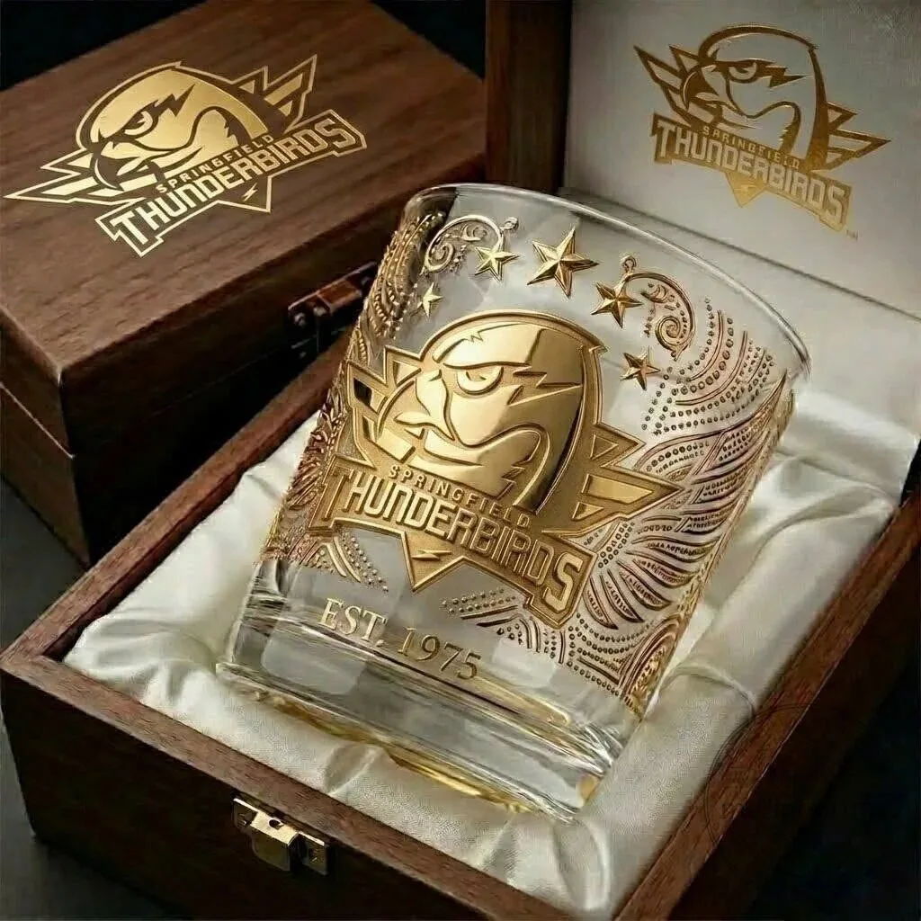 Springfield Thunderbirds Gold Edition Whiskey Glass with Wooden Box
