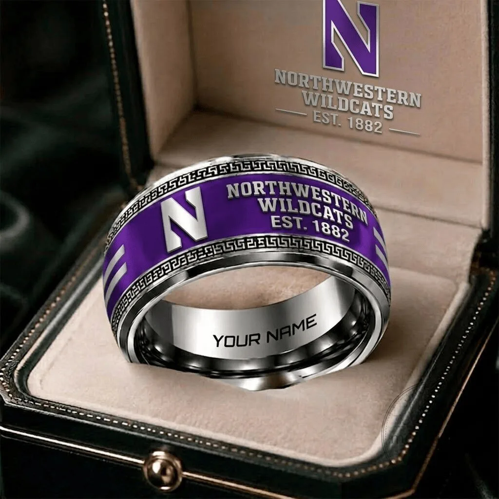 Northwestern Wildcats NCAA Personalized Engraved Stainless Steel Ring