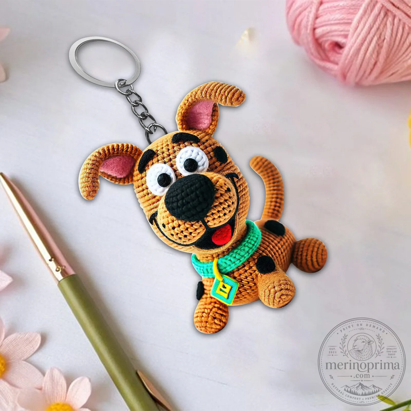 Scooby Doo Crochet Handmade Keychain with Metal Ring and Chain