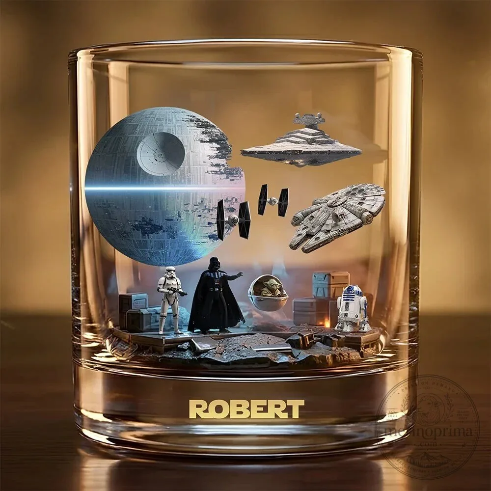 Star Wars Death Star Millennium Falcon Darth Vader Personalized Whiskey Glass