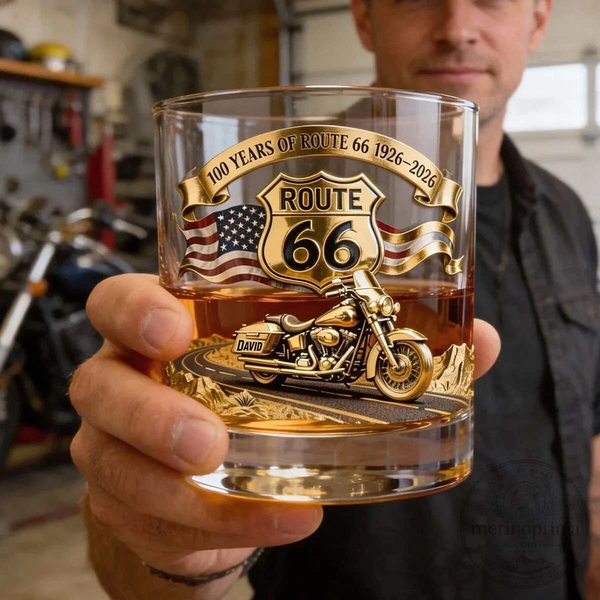 Route 66 Motorcycle 100th Anniversary Personalized Drinking Glass 10 Route 66 Motorcycle 100th Anniversary Personalized Drinking Glass