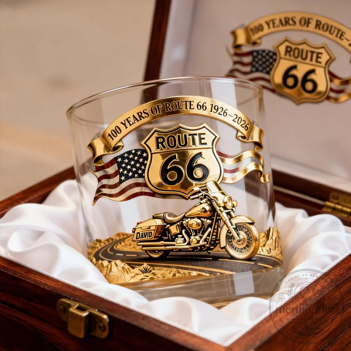 Route 66 Motorcycle 100th Anniversary Personalized Drinking Glass 11 Route 66 Motorcycle 100th Anniversary Personalized Drinking Glass