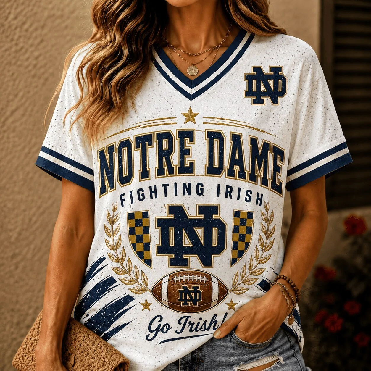 Notre Dame Fighting Irish Football V-Neck T-Shirt