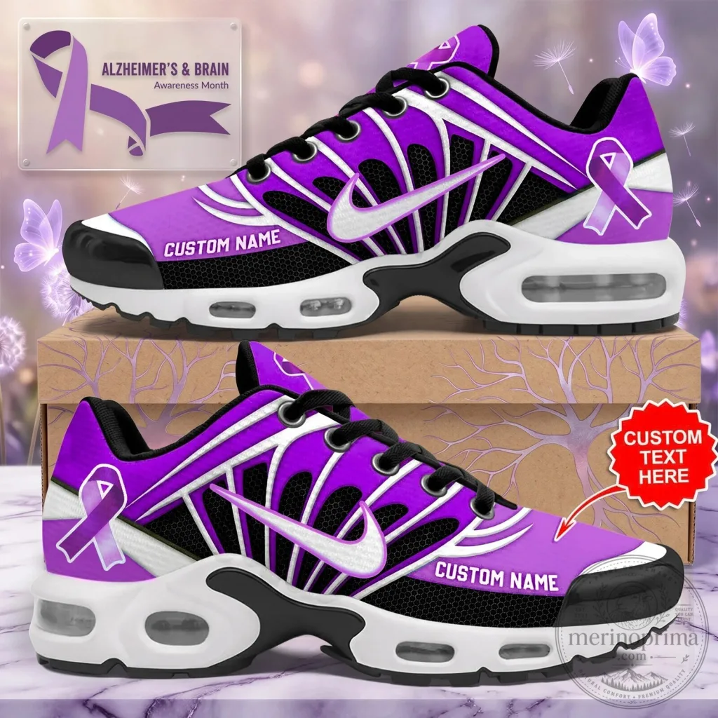 Alzheimer's Disease Awareness Month Purple Ribbon Custom Name Shoes Alzheimer's Disease Awareness Month Purple Ribbon Custom Name Shoes