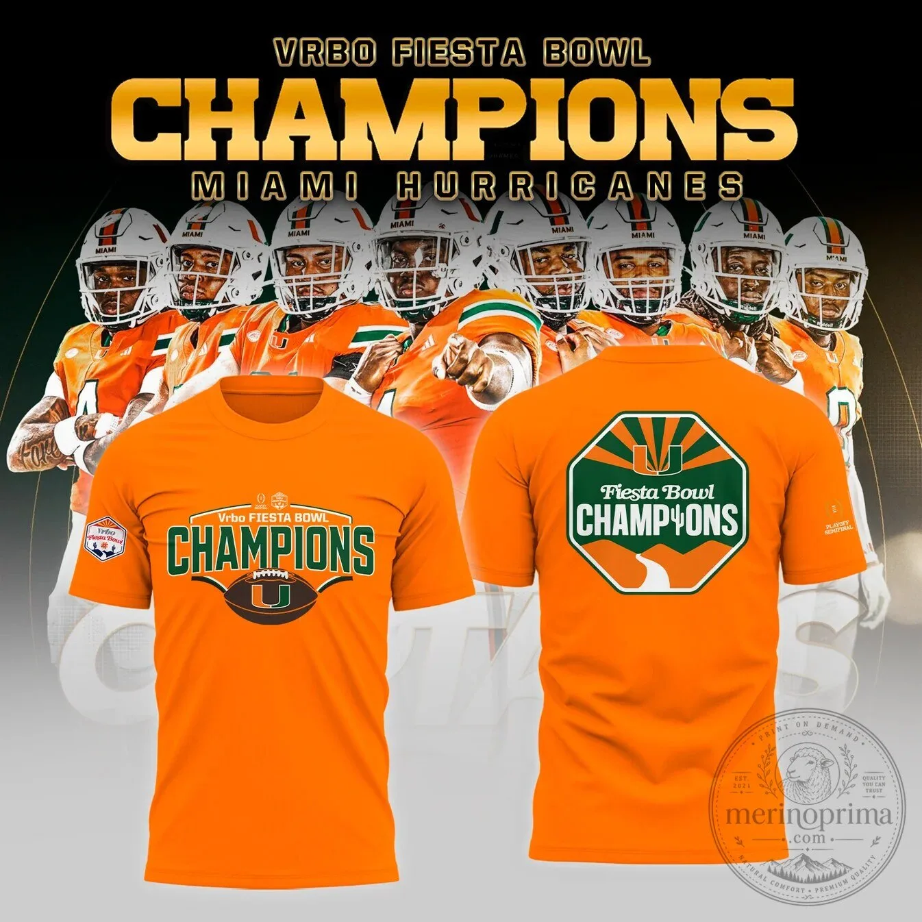 T-Shirt Celebrating Fiesta Bowl Champions of Miami Hurricanes Football