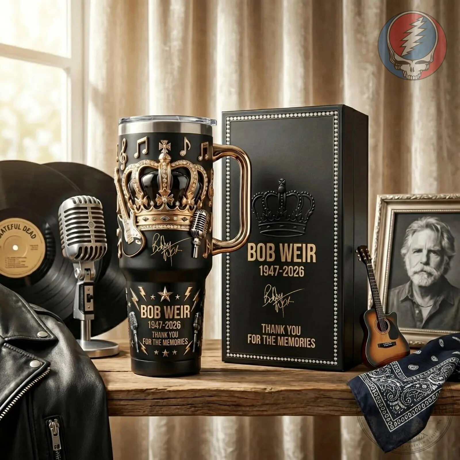 Bob Weir Grateful Dead Thank You For The Memories Black Handle Tumbler
