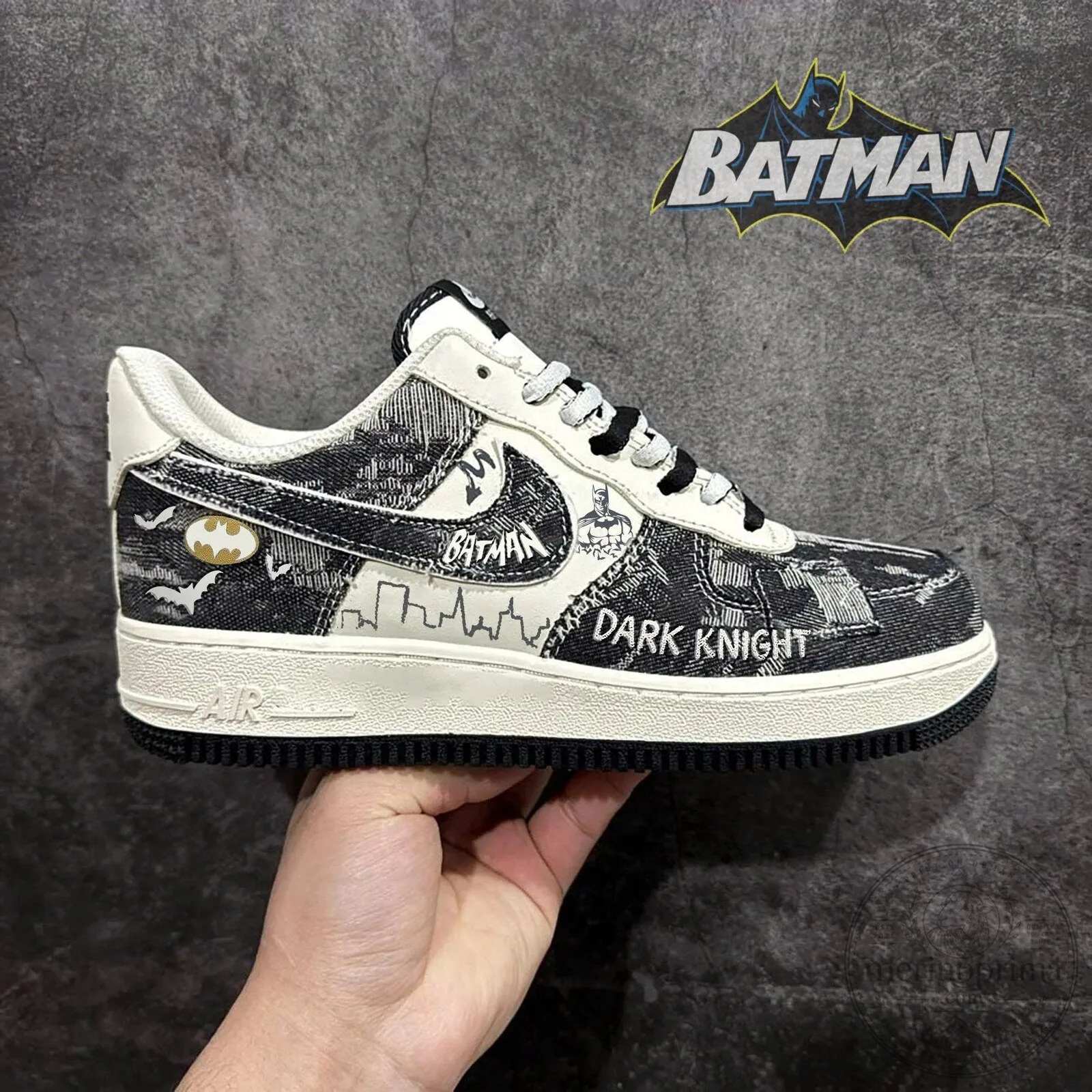 Batman Dark Knight Comics Custom Printed Black and White Casual Sneakers