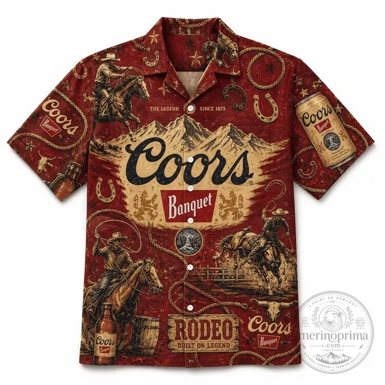 Coors Banquet Beer Rodeo Western Cowboy Hawaiian Shirt
