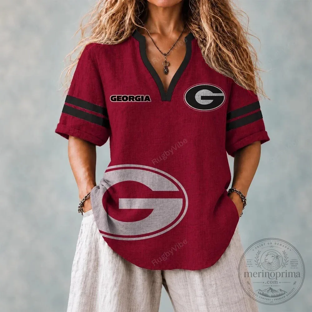 Georgia Bulldogs Football Team Fan Apparel V-Neck Short Sleeve T-Shirt