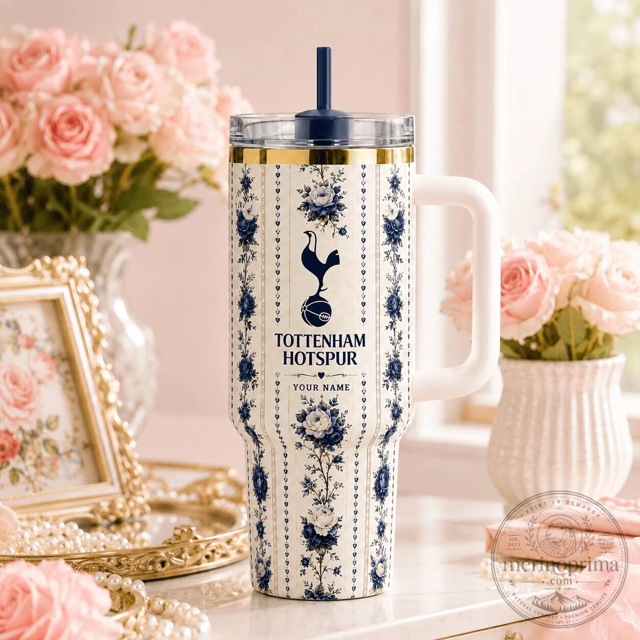 Tottenham Hotspur Football Club Floral Pattern Insulated Tumbler with Handle