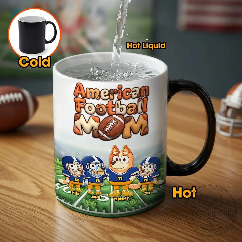 American Football Mom Bluey Family Personalized Heat Changing Coffee Mug