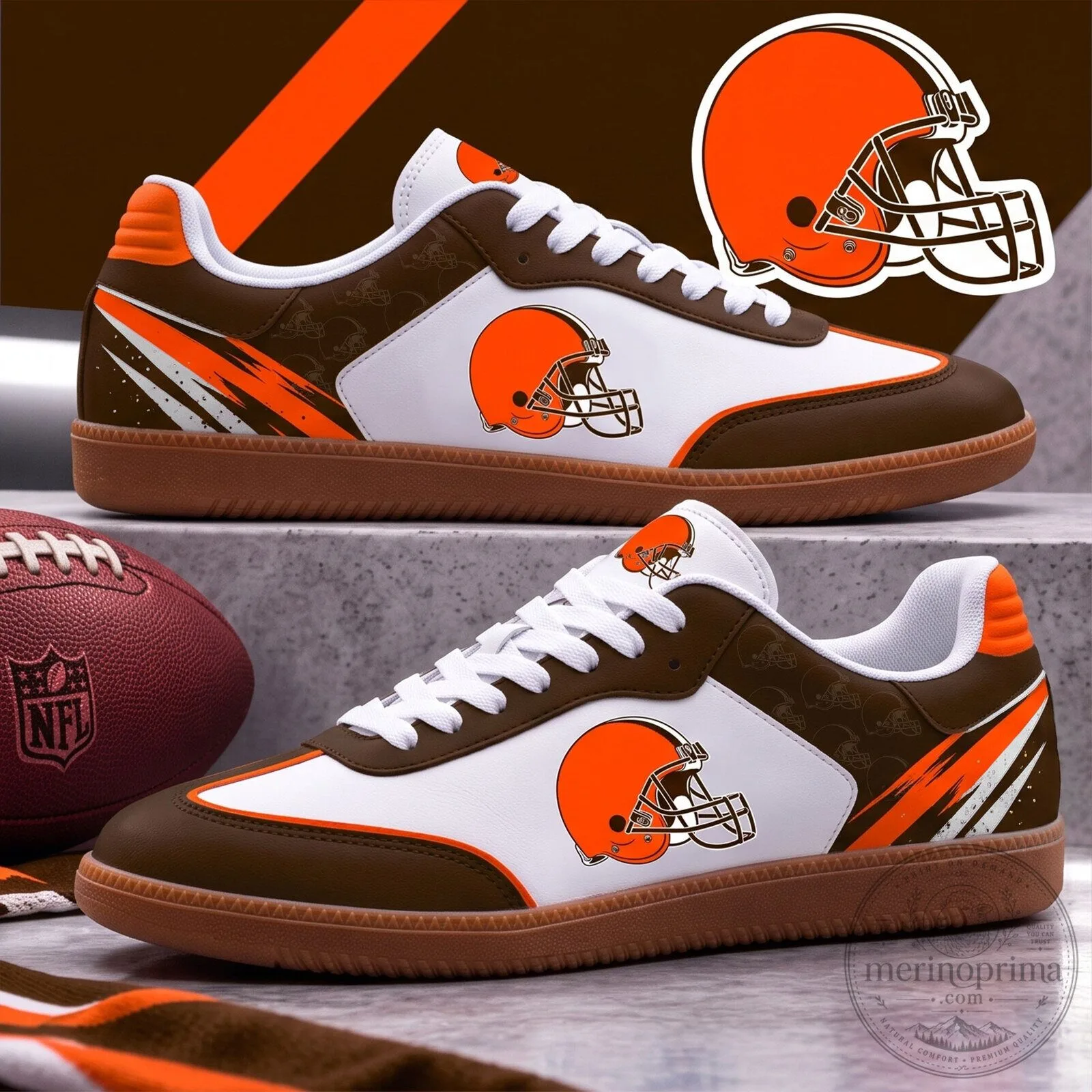 Cleveland Browns Football Team Logo White and Brown Casual Sneakers Shoes