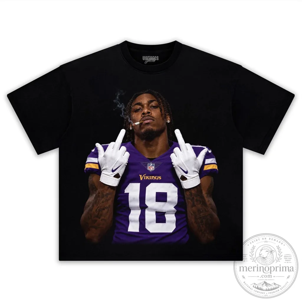 Justin Jefferson Middle Finger Smoking Black Graphic T-Shirt Justin Jefferson Middle Finger Smoking Black Graphic T-Shirt