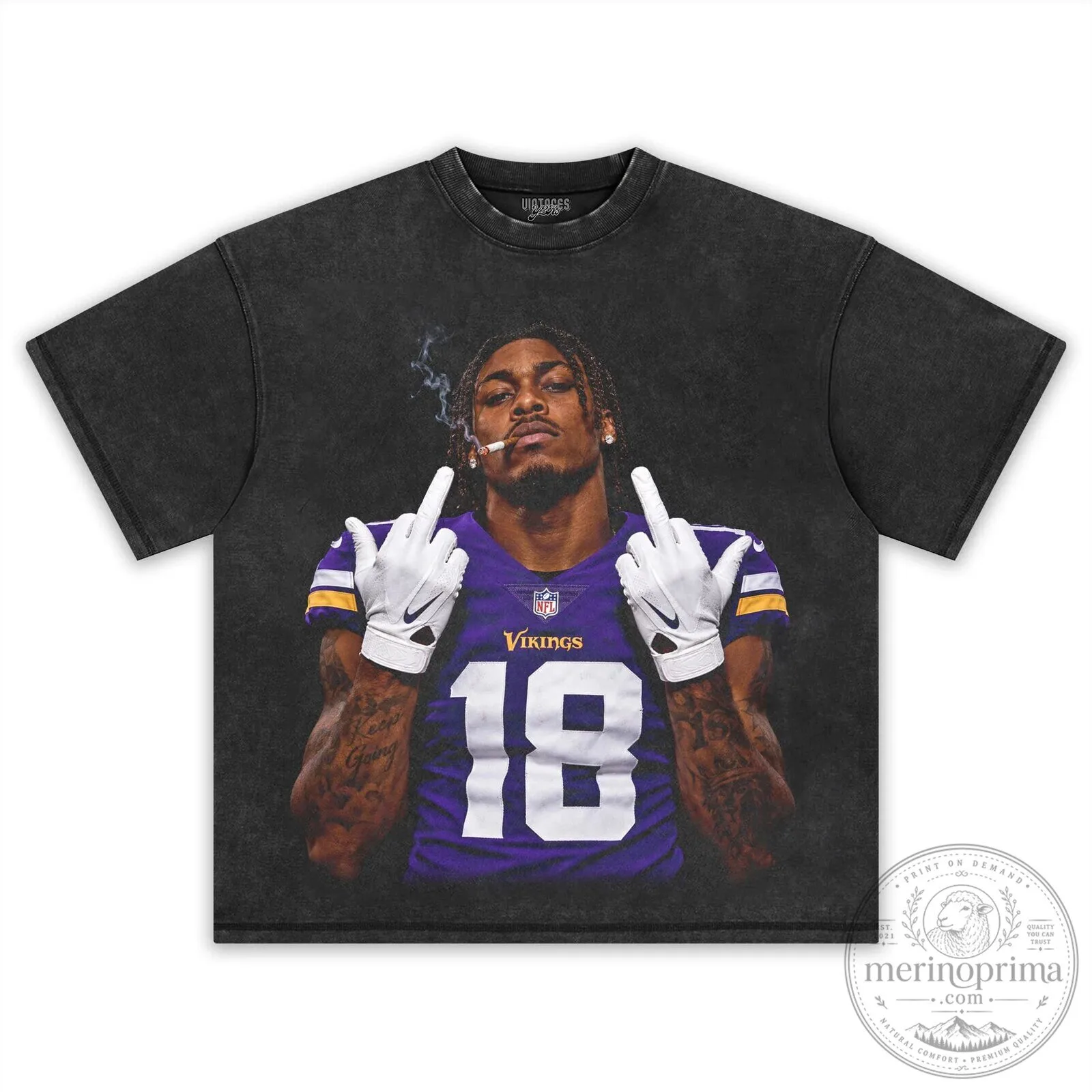 Justin Jefferson Middle Finger Smoking Black Graphic T-Shirt 12 Justin Jefferson Middle Finger Smoking Black Graphic T-Shirt