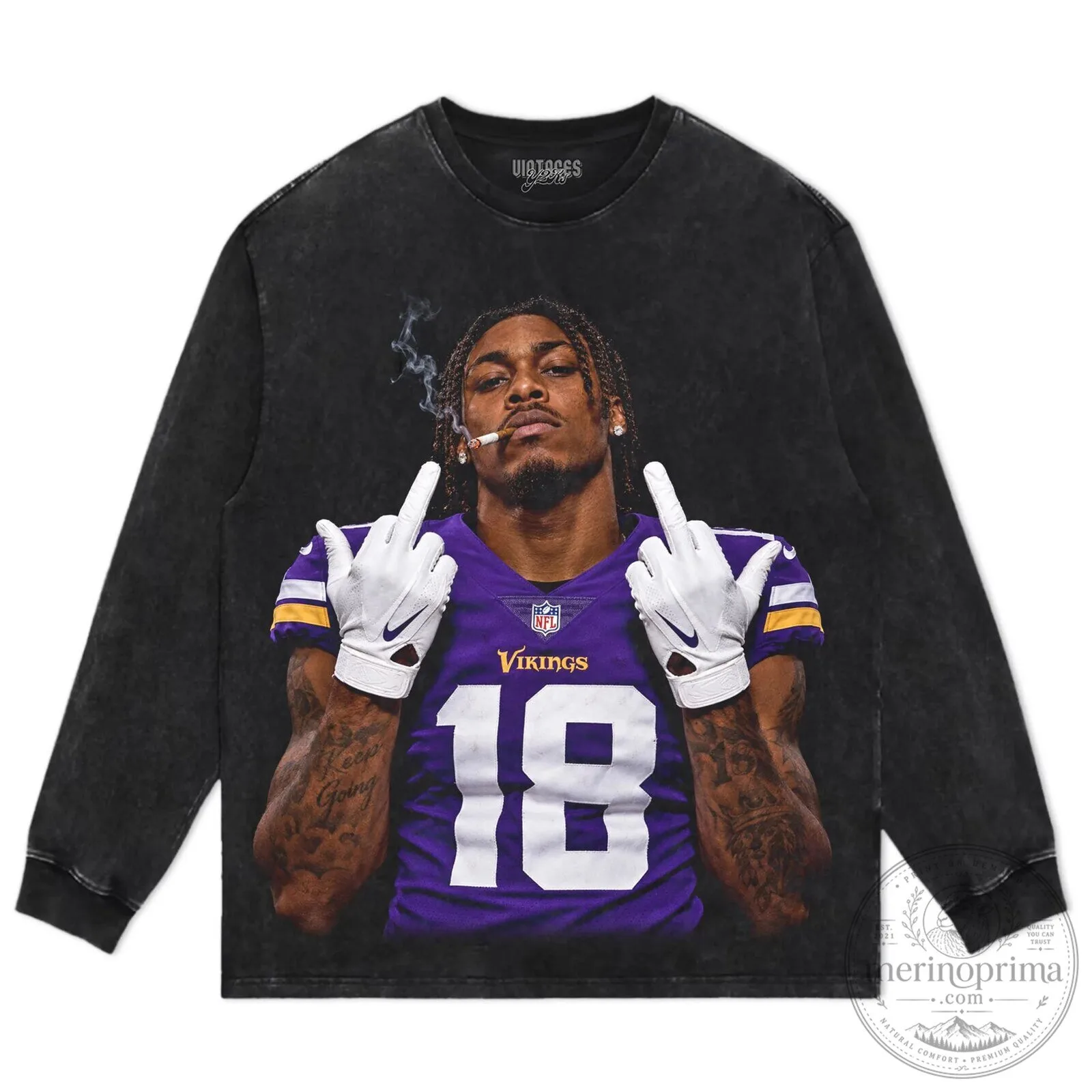 Justin Jefferson Middle Finger Smoking Black Graphic T-Shirt 16 Justin Jefferson Middle Finger Smoking Black Graphic T-Shirt
