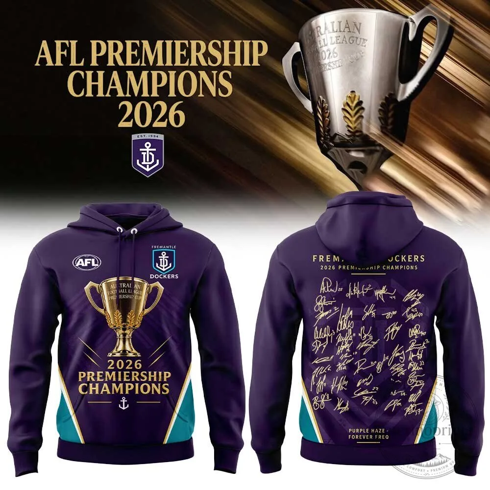 Fremantle Dockers AFL 2026 Premiership Champions Purple Hoodie with Signatures