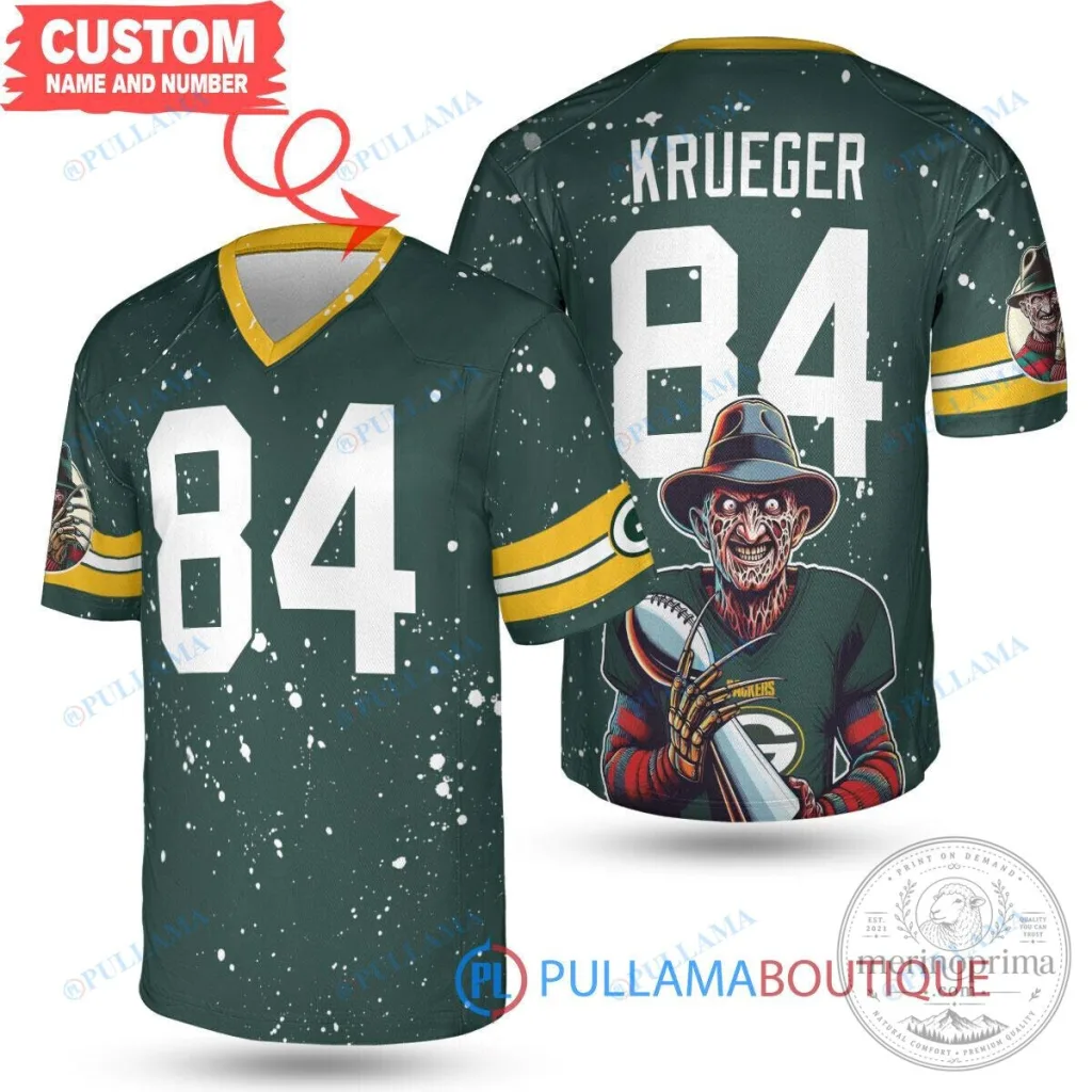 Freddy Krueger Green Bay Packers Football Jersey Custom Name Number Freddy Krueger Green Bay Packers Football Jersey Custom Name Number