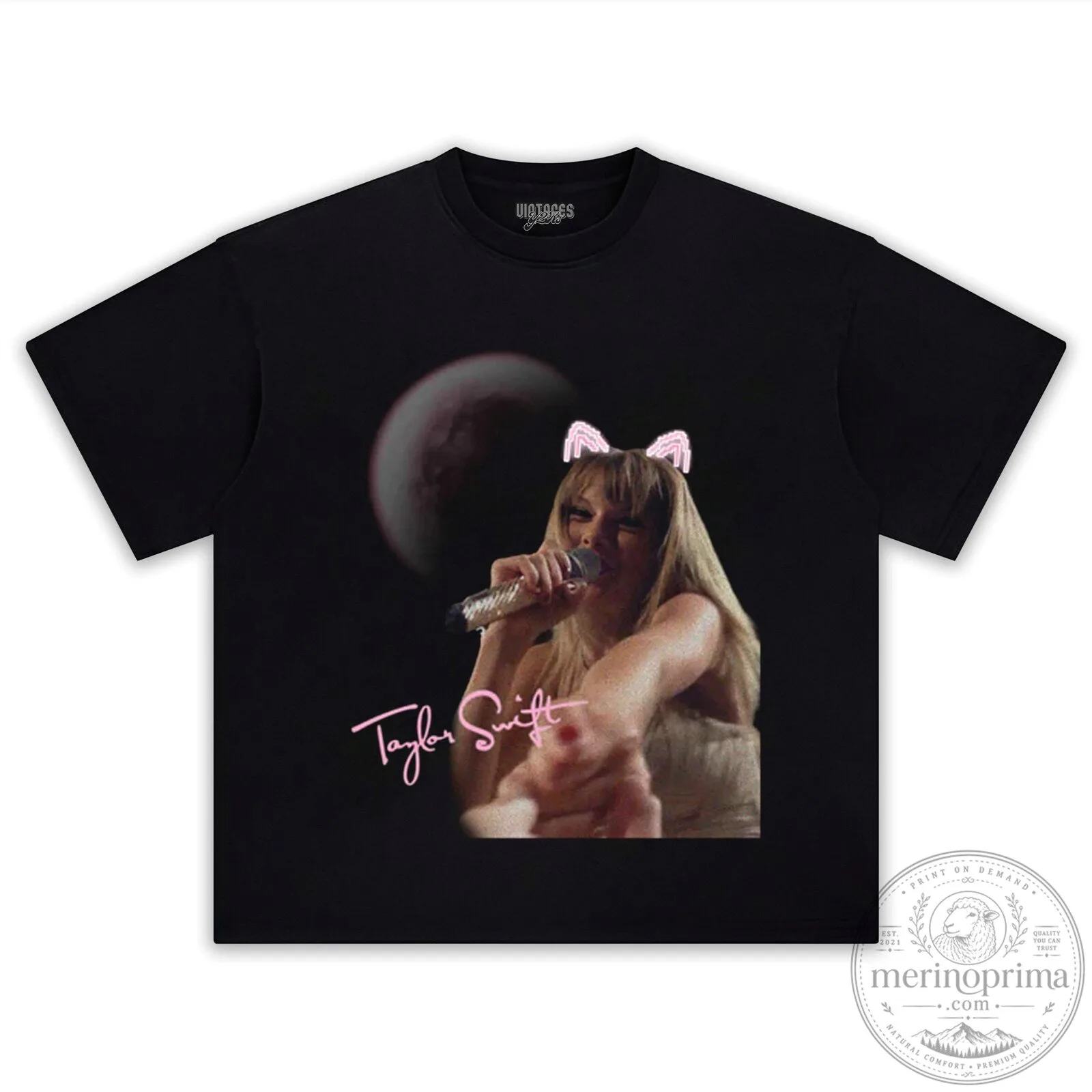 Taylor Swift Eras Tour Cat Ears Concert Black T-Shirt