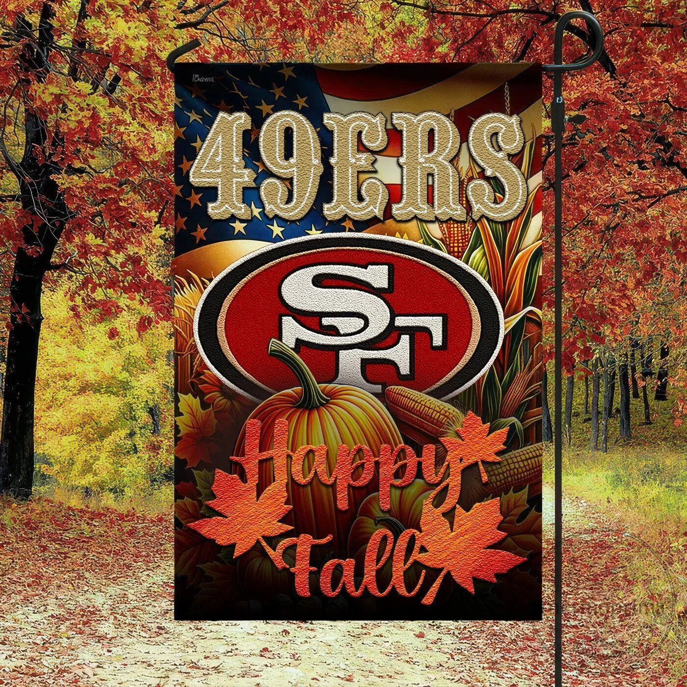 San Francisco 49ers NFL Happy Fall Autumn Harvest Garden Flag