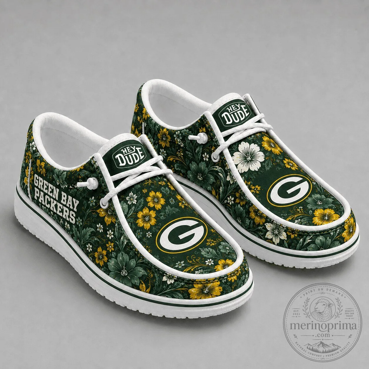 Green Bay Packers NFL Team Floral Pattern Loafer Shoes