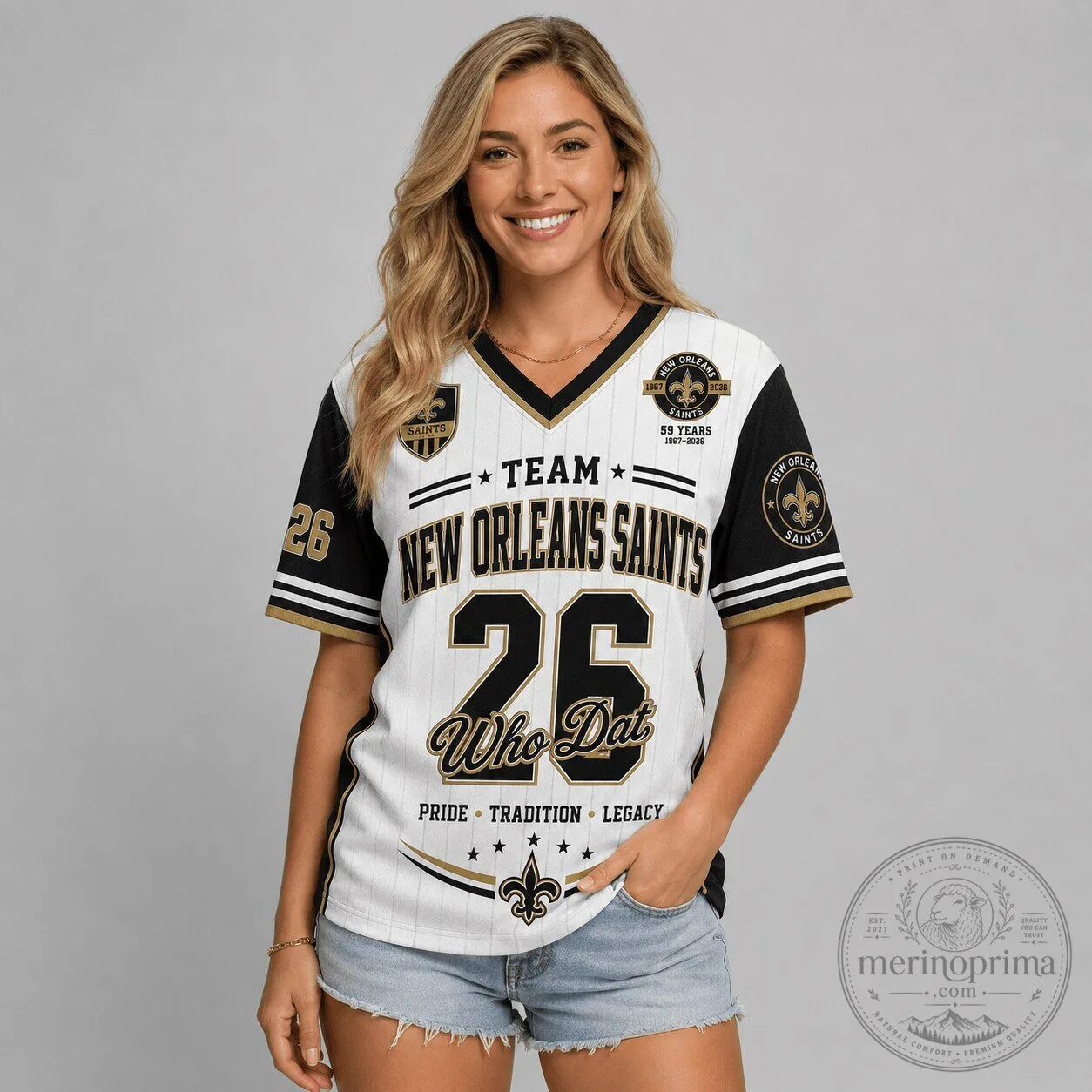 New Orleans Saints Legacy Pride V-Neck Baseball Jersey