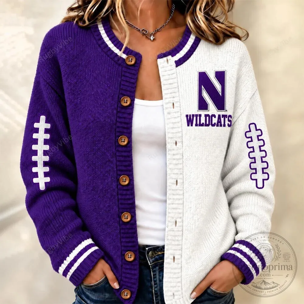 Northwestern Wildcats Football Team Spirit Cardigan Sweater