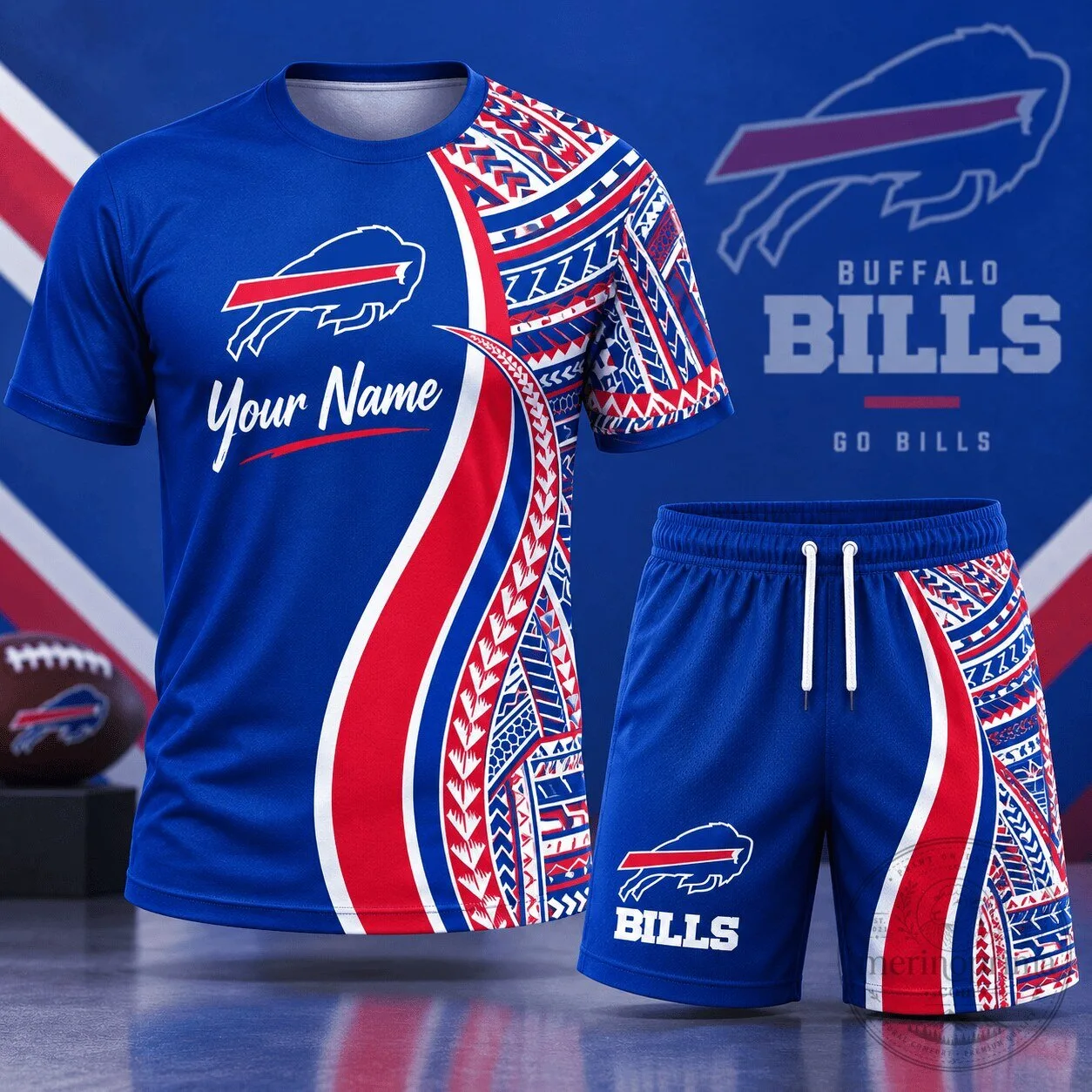 Buffalo Bills Shirt and Shorts Set Custom Name Tribal Graphic Football Fan Outfit