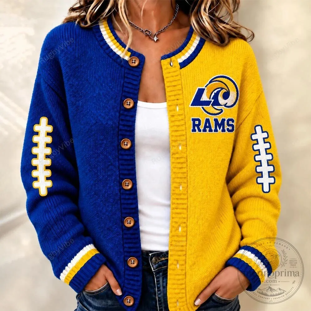Los Angeles Rams Football Team Split Color Cardigan Sweater