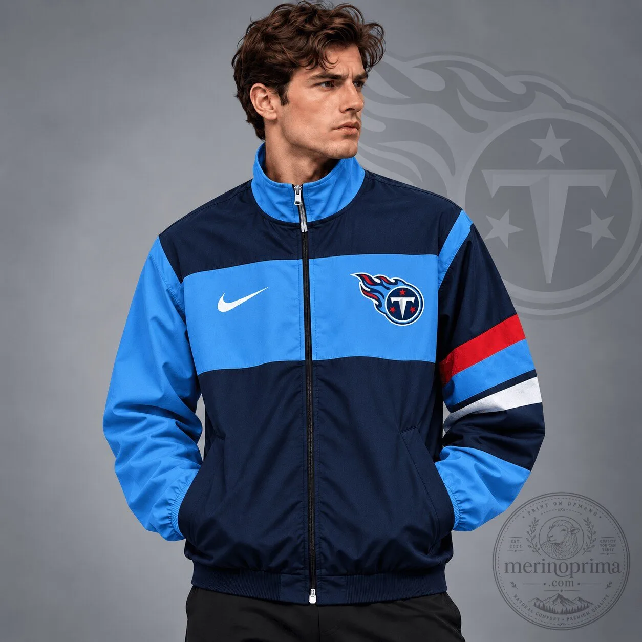 Tennessee Titans National Football League Team Crest Color Block Full Zip Track Jacket