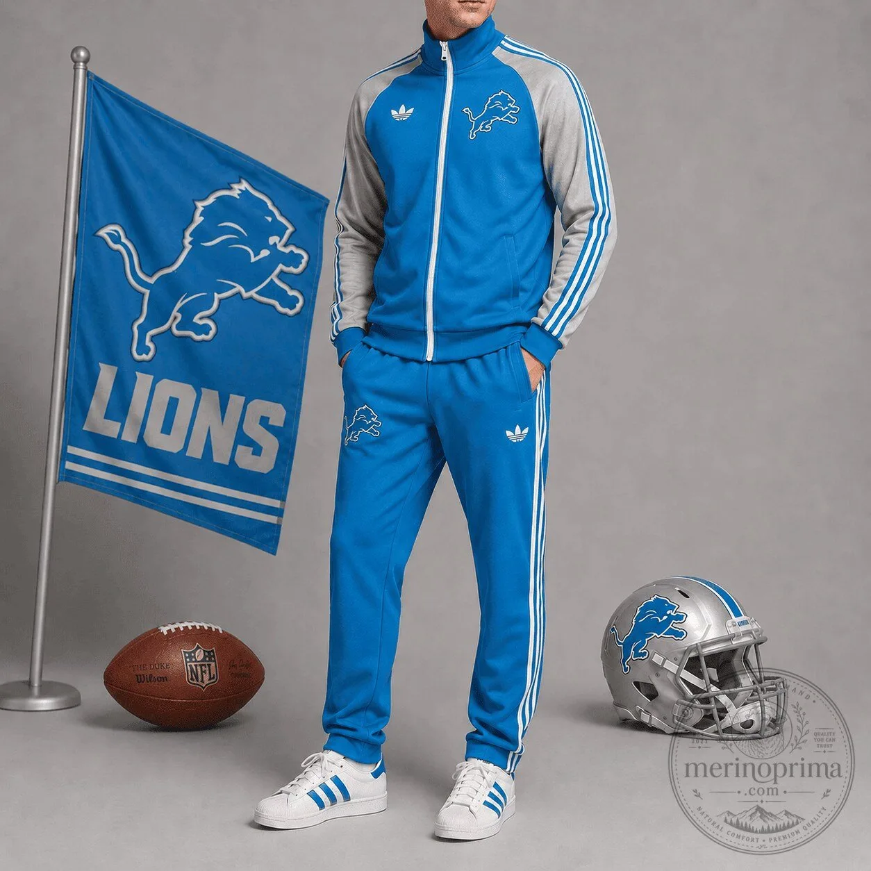 Detroit Lions National Football League Blue and Gray Tracksuit Jacket