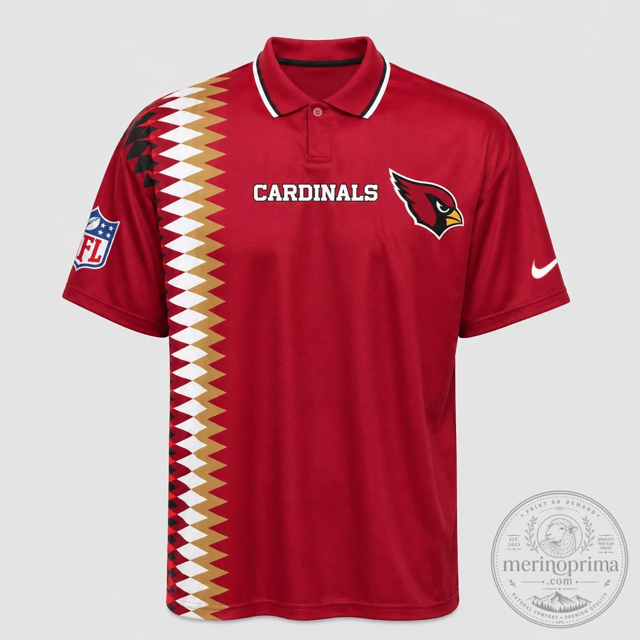 Arizona Cardinals NFL Team Red Zigzag Stripe Sporty Polo Shirt