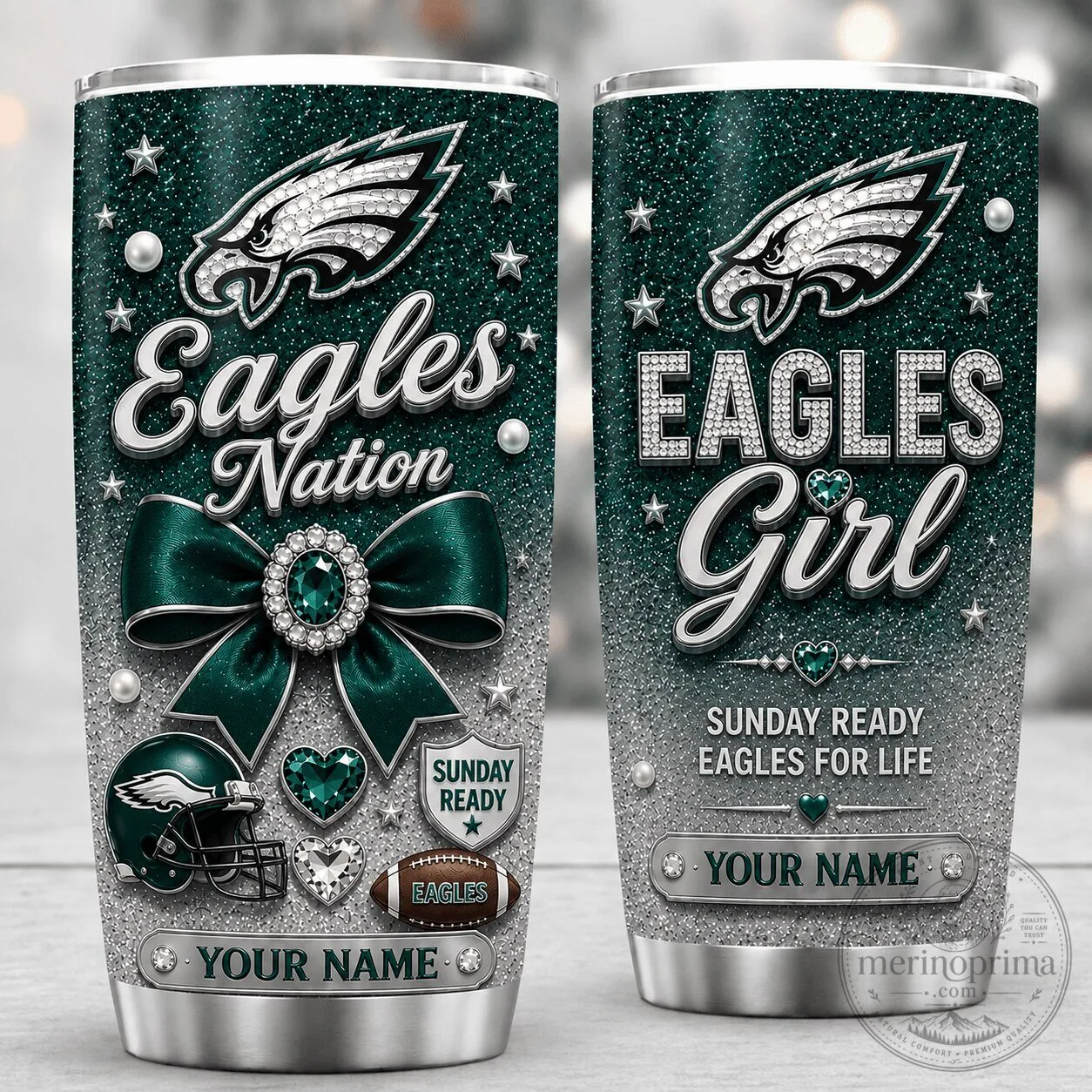 Philadelphia Eagles Fan Personalized Diamond Glitter Tumbler