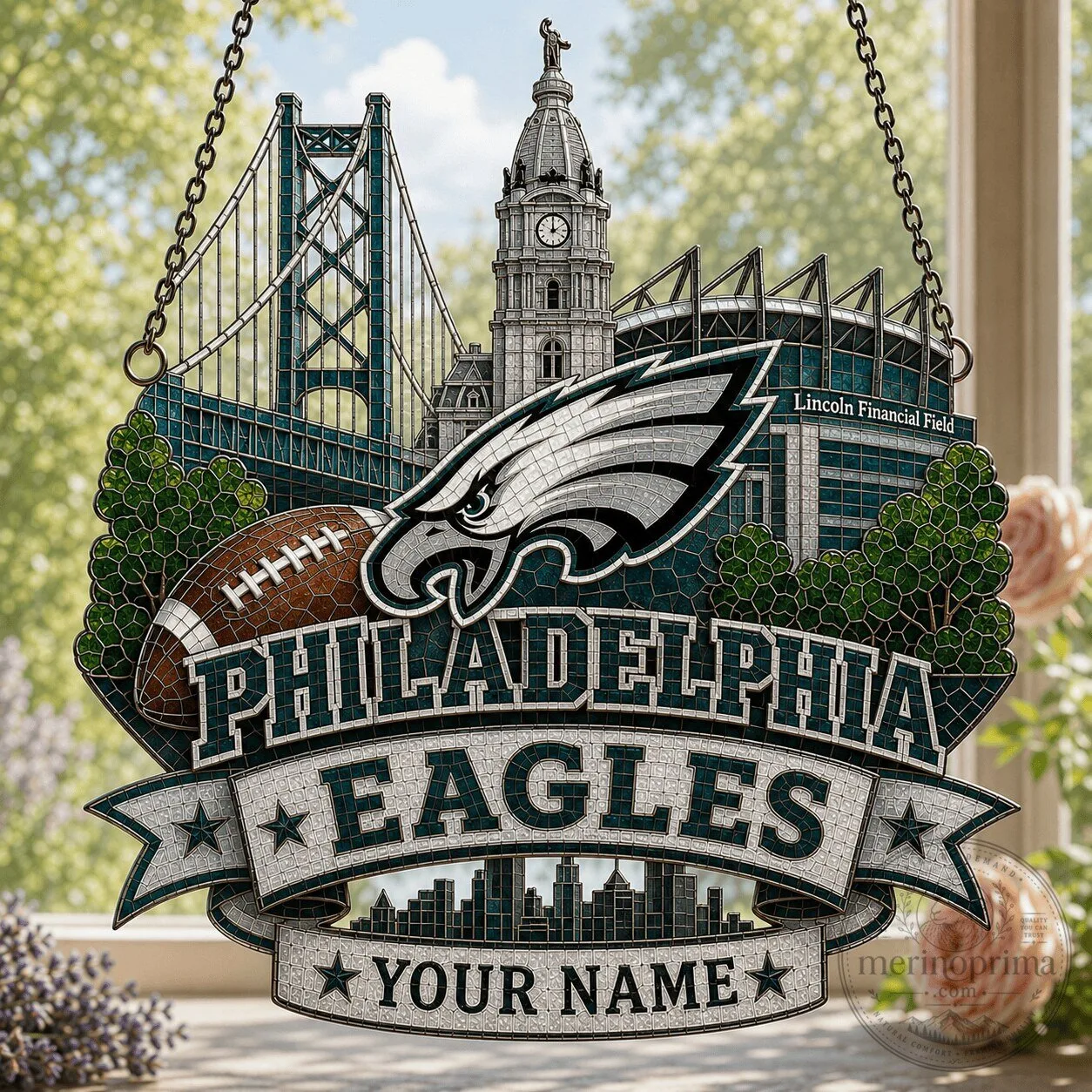 Philadelphia Eagles Fan Stained Glass Suncatcher Window Hanging Personalized Gift