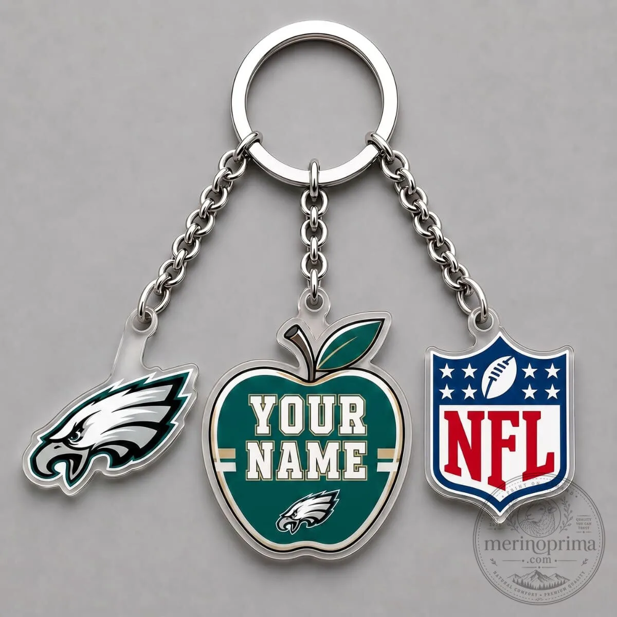Philadelphia Eagles Fan Personalized Apple Triple Charm Keychain