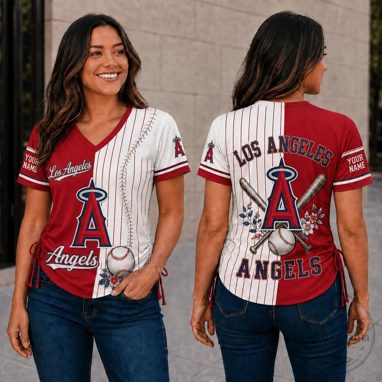 Los Angeles Angels MLB Fan Shirt Personalized V-Neck Baseball T-Shirt for Women
