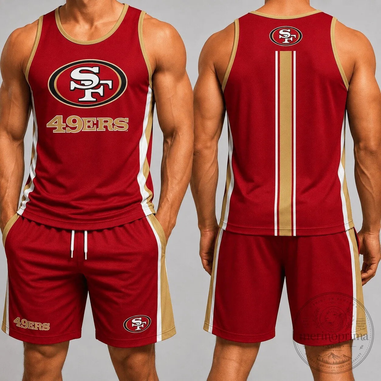 San Francisco 49ers Football Team Red Gold Athletic Tank Top and Shorts Set