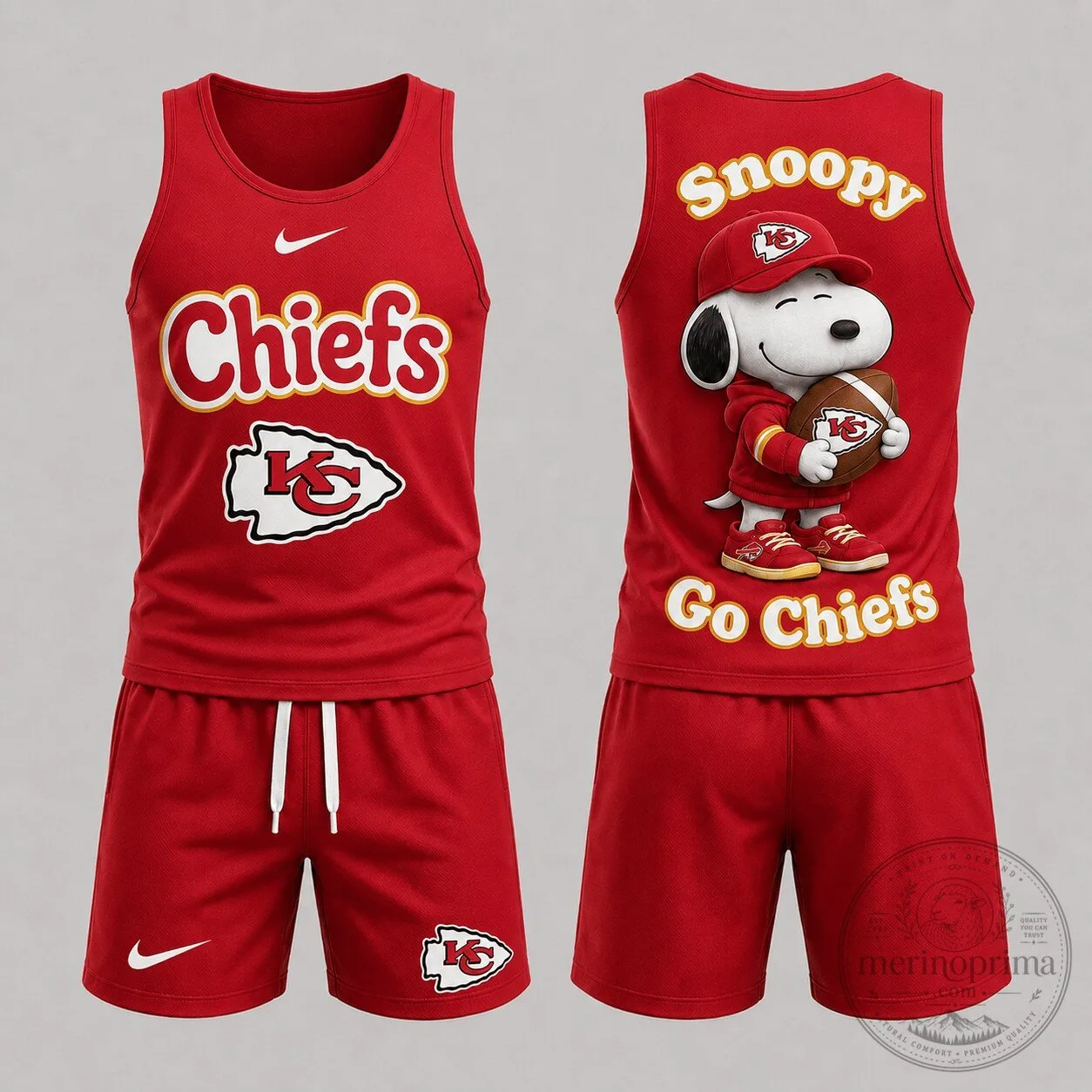 Kansas City Chiefs Snoopy Game Day Football Fan Tank Top and Shorts Set