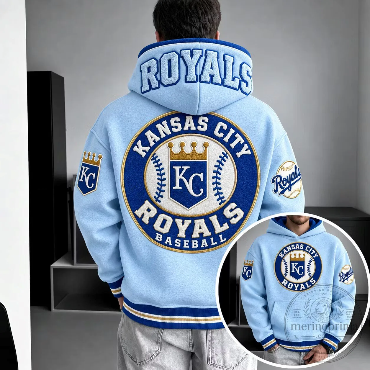 Kansas City Royals Baseball Team Logo Light Blue Oversized Hoodie 1 Kansas City Royals Baseball Team Logo Light Blue Oversized Hoodie