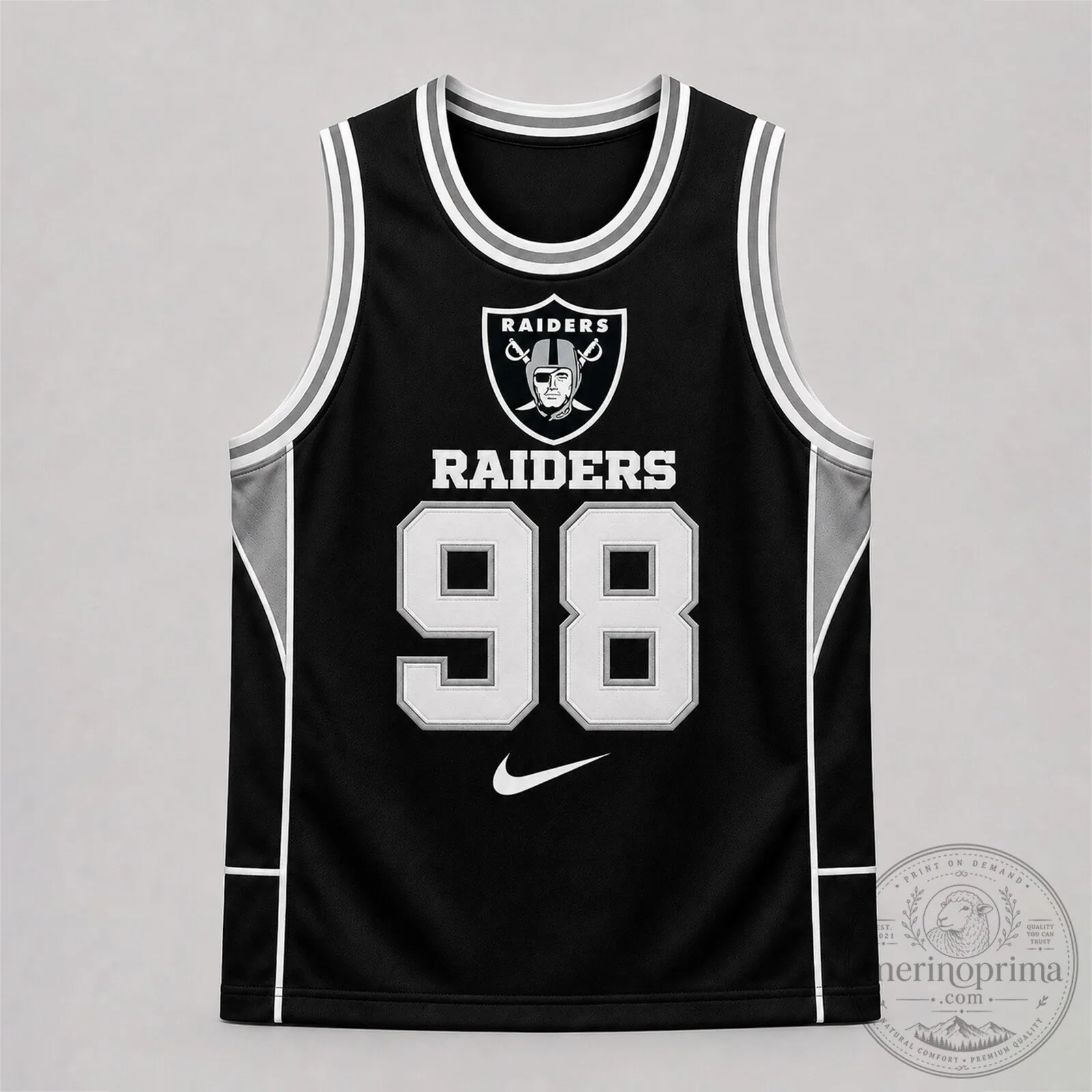 Las Vegas Raiders Black and Silver Number 98 Basketball Jersey